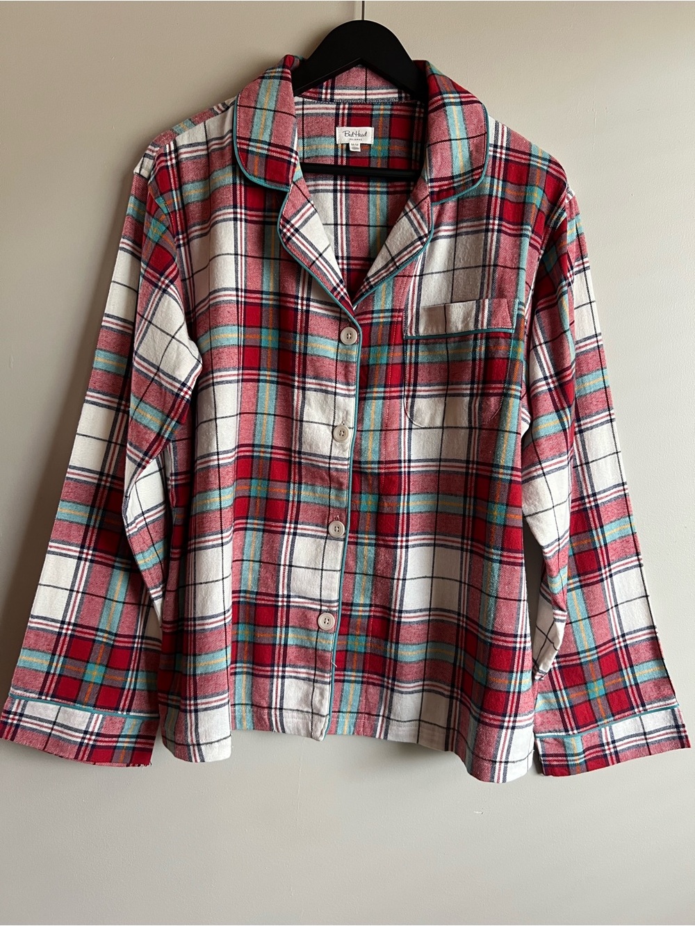 BedHead Plaid Flannel Pajama Top Medium Red Holiday Cozy NWOT